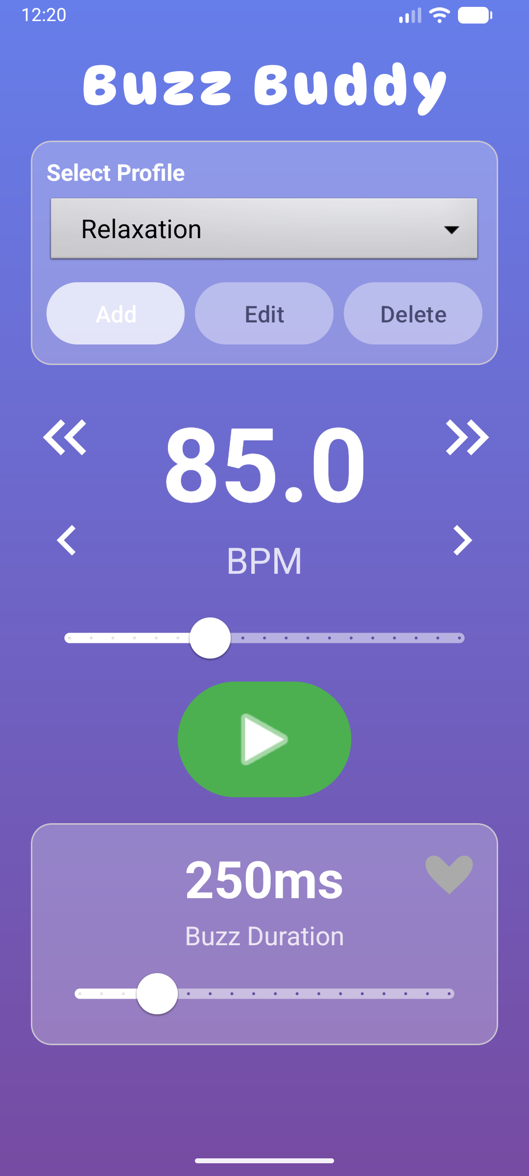Buzz Buddy phone metronome screen